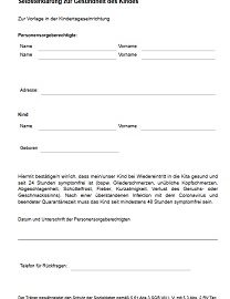 Selbsterklärung der Personensorgeberechtigten zur Gesundheit des Kindes