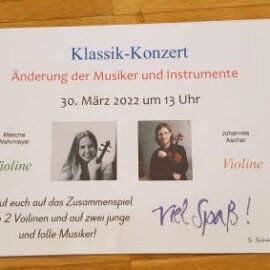 Klassisches Konzert am 30. März auf unserer Schulbühne. Klassisches Konzert am 30. März auf unserer Schulbühne.